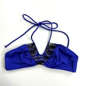 Victorias Secret Royal Blue Beaded Halter Bikini Top Swimsuit Coastal Women’s S